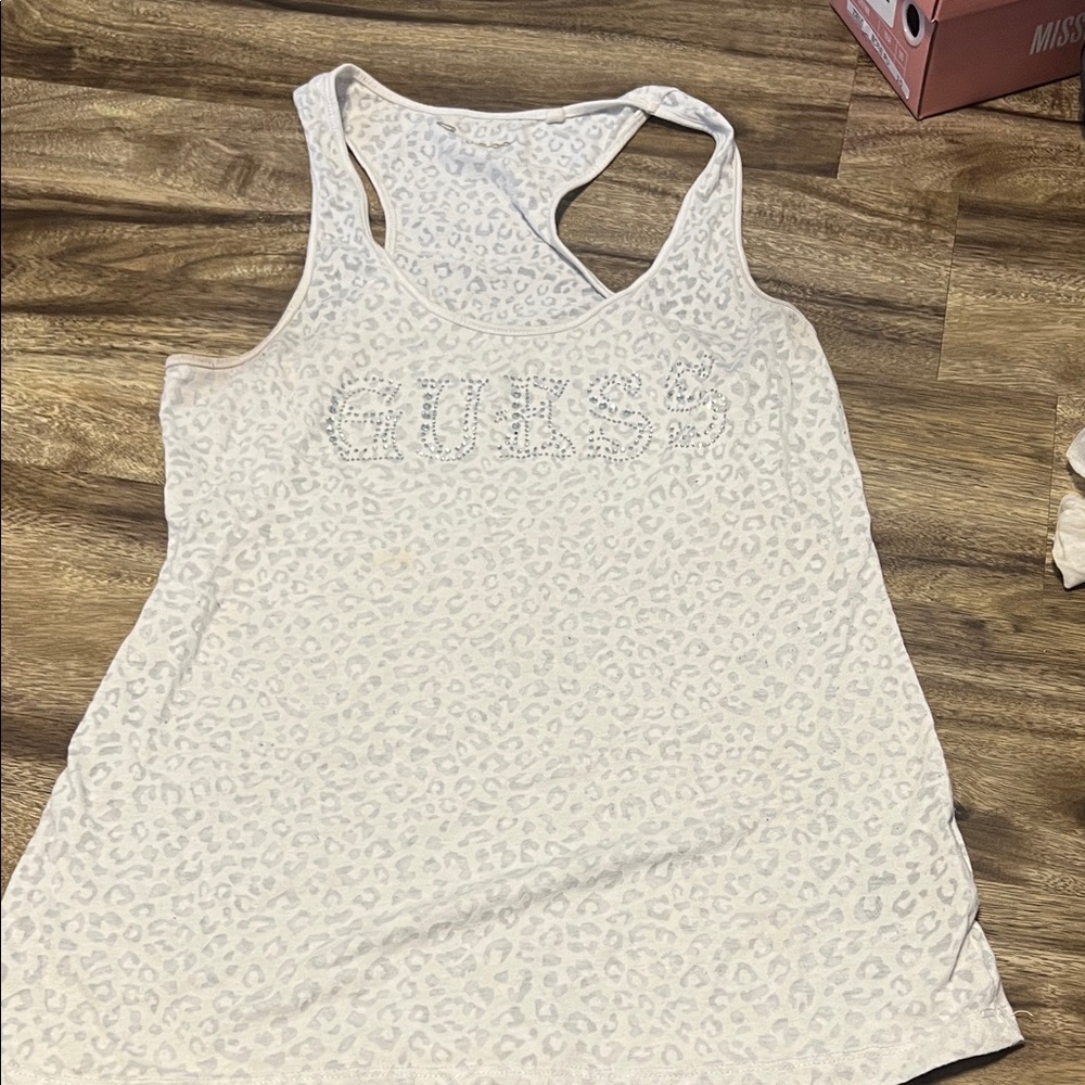 GUESS Cream Leopard Print Tank Top